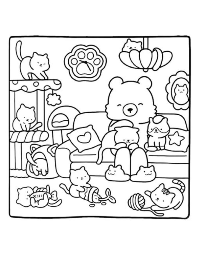 Cozy Friends Free Coloring Page