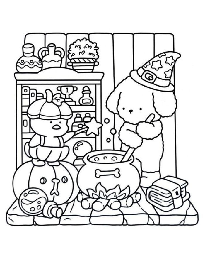 Cozy Friends Printable Pdf Coloring Page