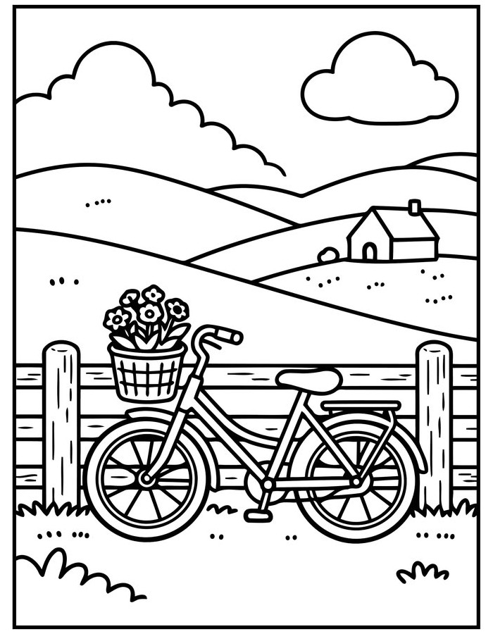Crayola Bicycle Illustration With A Flower Basket Coloring Page