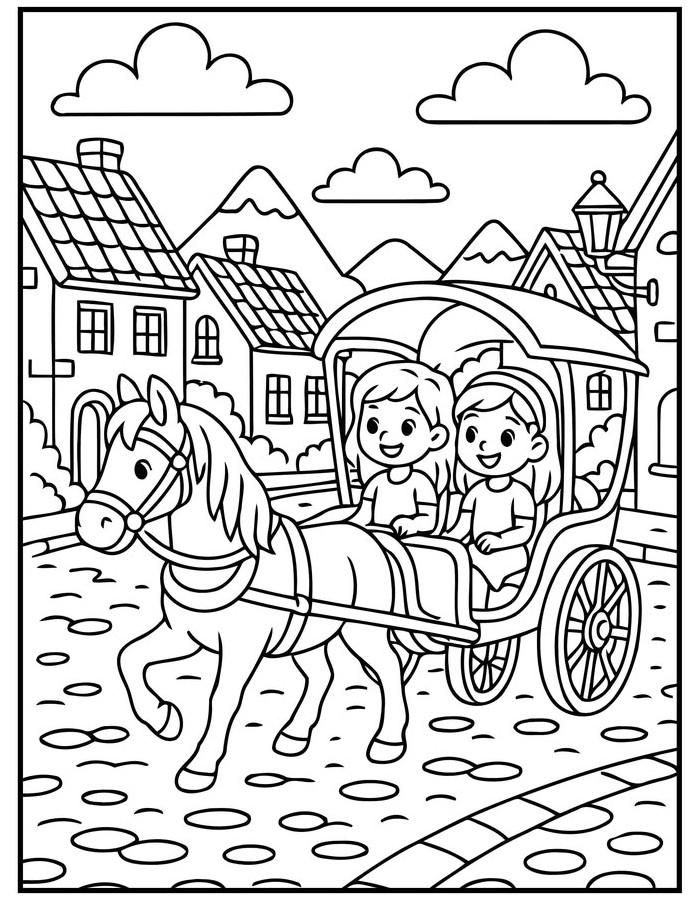 Crayola Horse Carriage Scene Coloring Page