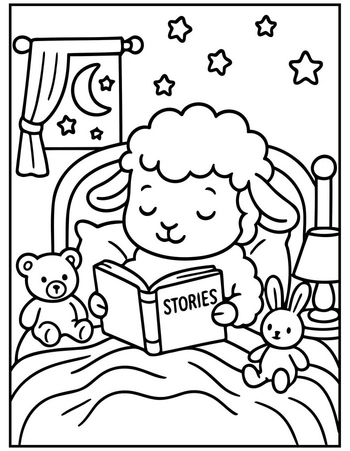 Crayola Reading A Storybook In Bed Coloring Page