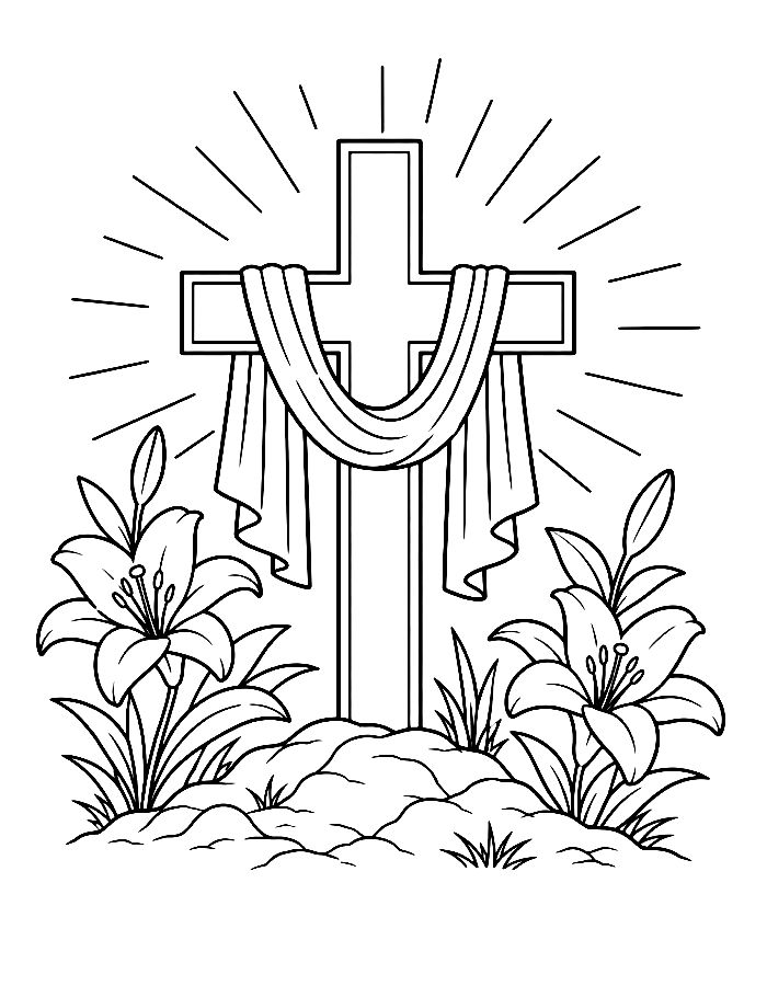 Cross With Cloth, Symbol Of Hope Coloring Page