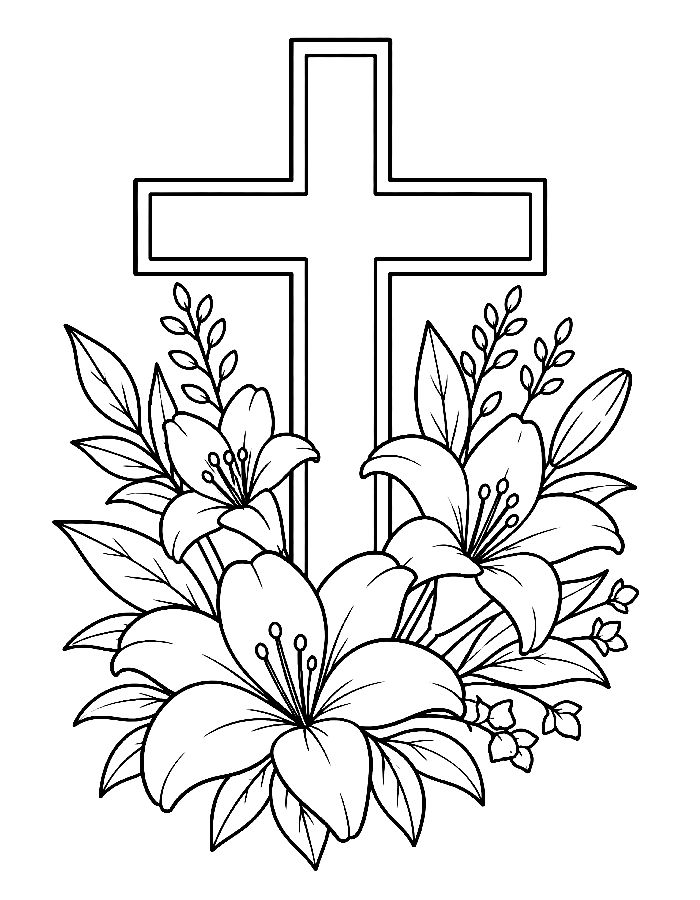 Cross With Flowers, Symbol Of Hope Coloring Page