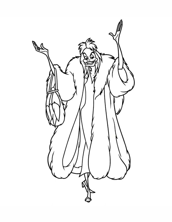 Cruella De Vil From 101 Dalmatians Coloring Page