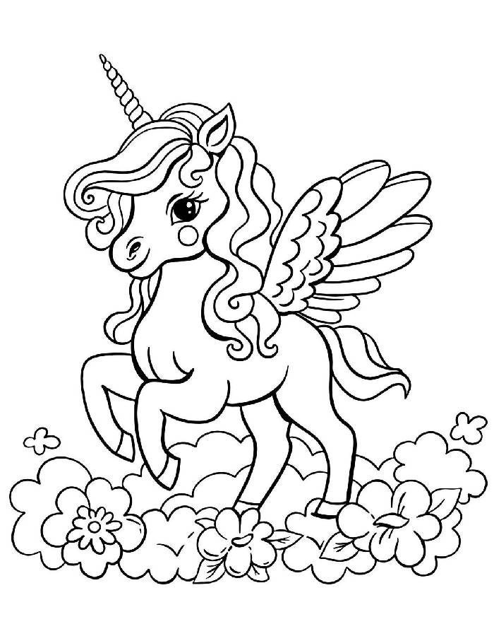 Cute Alicorn Standing On Flowers Coloring Page