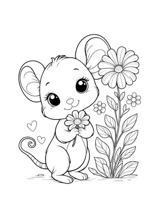 Cute And Colorful Mouse Coloring Page