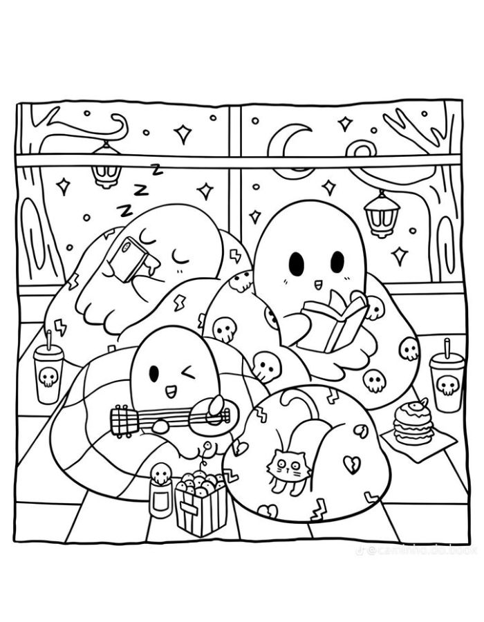 Cute And Spooky Book Coloring Page