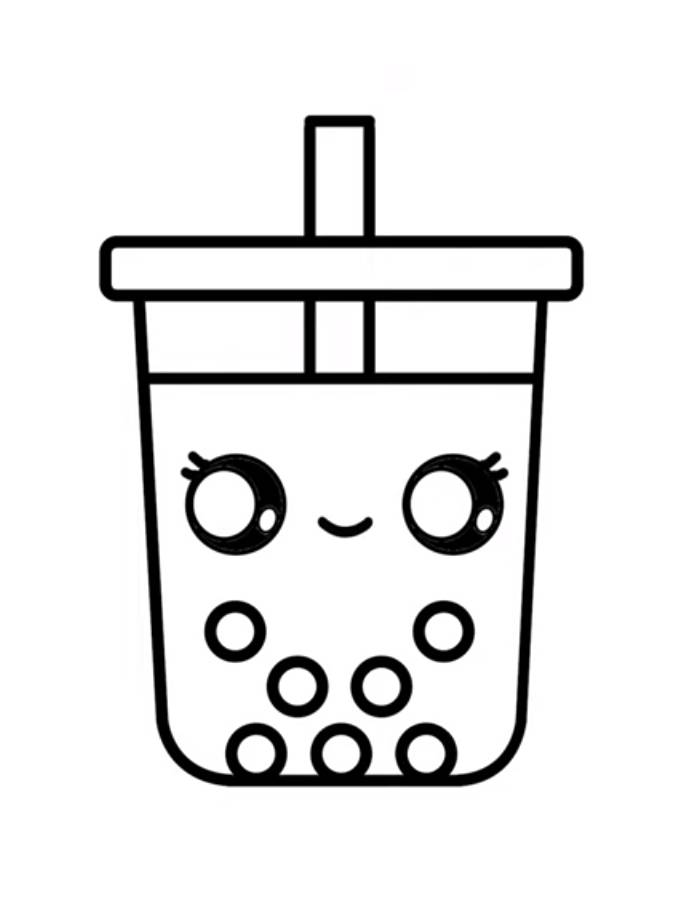 Cute Bubble Milk Tea Coloring Page