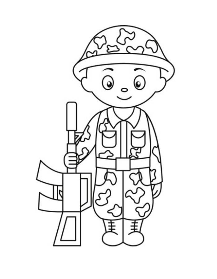Cute Cartoon Army Soldier With Rifle Coloring Page