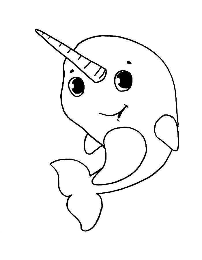 Cute Cartoon Narwhal Coloring Page