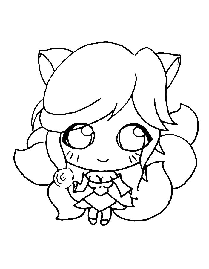 Cute Chibi Ahri From League Of Legends Coloring Page