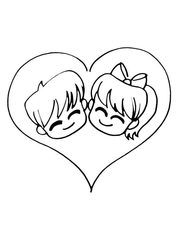 Cute Chibi Couple In Love Heart Coloring Page