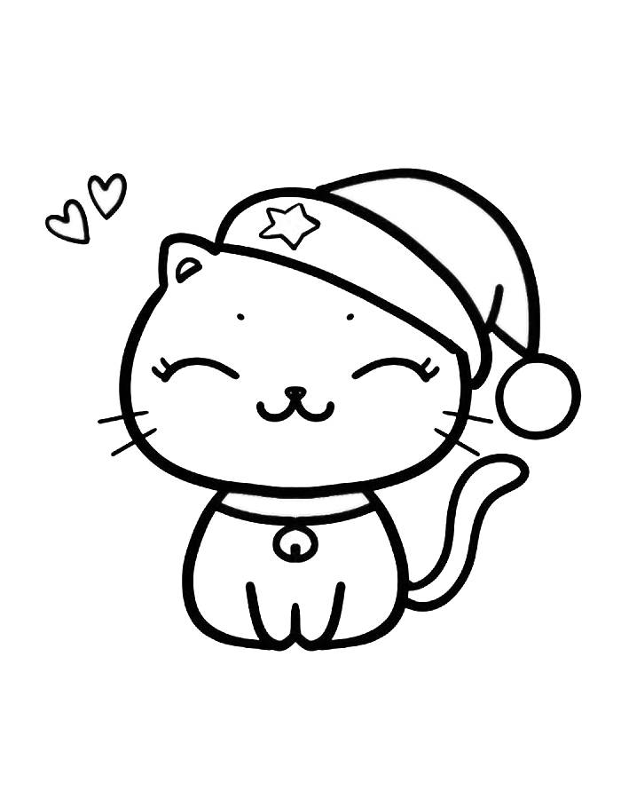 Cute Christmas Cat Line Art Pdf Coloring Page