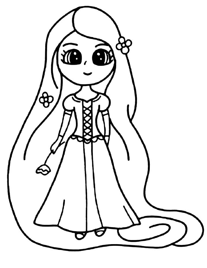 Cute Disney Princess Rapunzel From Tangled Movie Coloring Page