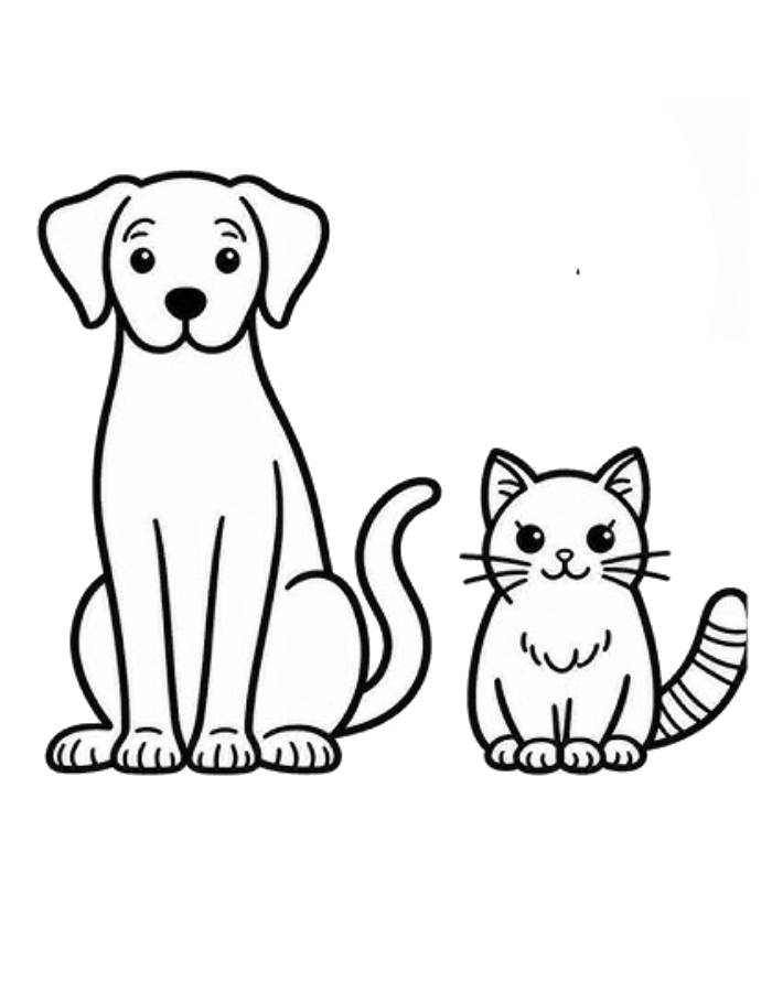 Cute Dog And Cat Painting For Kids Coloring Page