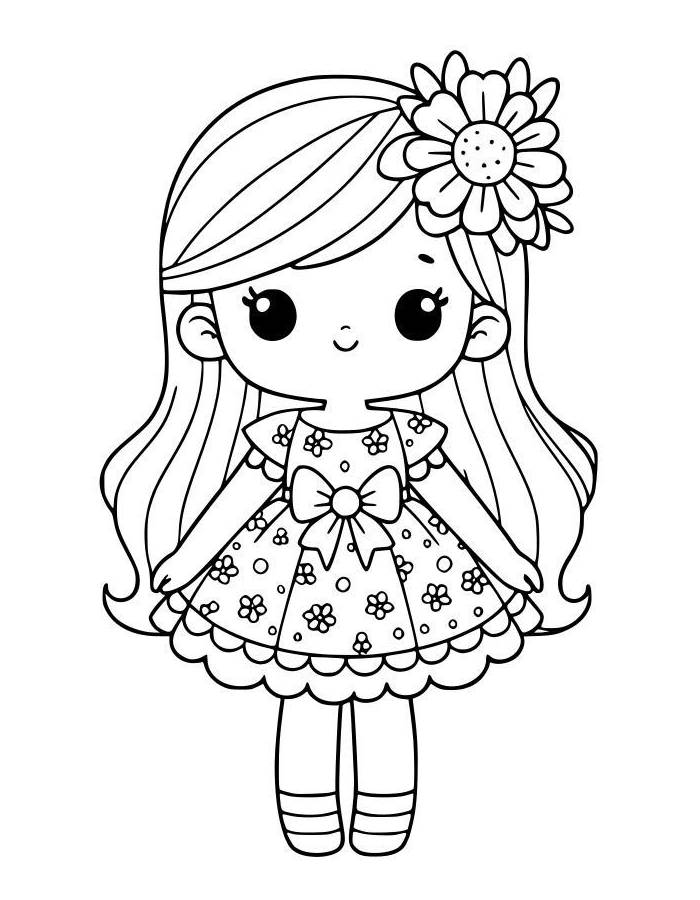 Cute Flower Dress Doll Coloring Page