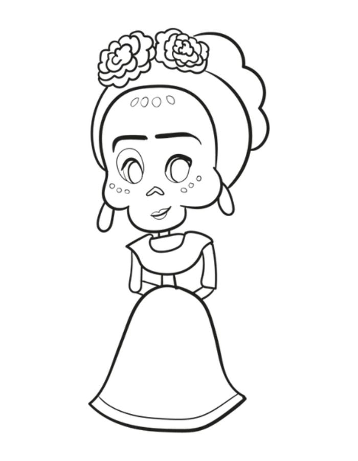 Cute Frida Kahlo To Color Coloring Page