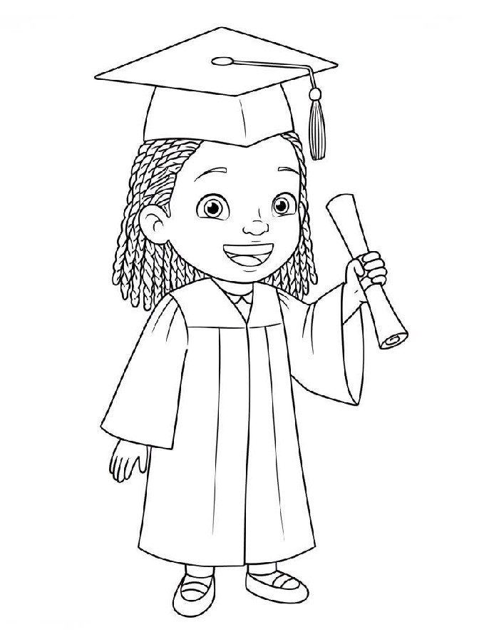 Cute Graduate Girl In Cap And Gown Holding A Diploma Coloring Page