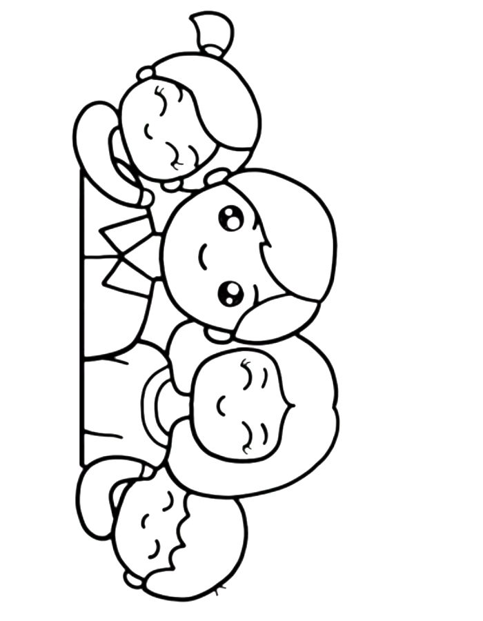 Cute Happy Family Photo Easy Coloring Page