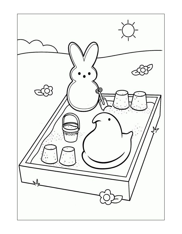Cute Peeps Bunny And Chick Marshmallows Playing In A Sandbox Coloring Page
