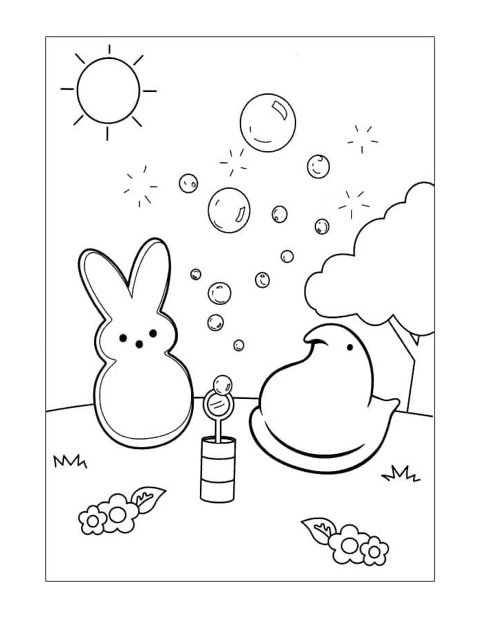 Cute Peeps With Bunny And Chick Marshmallow Coloring Page