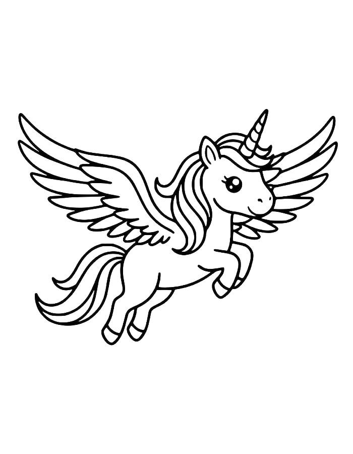 Cute Pegasus Flying High Coloring Page