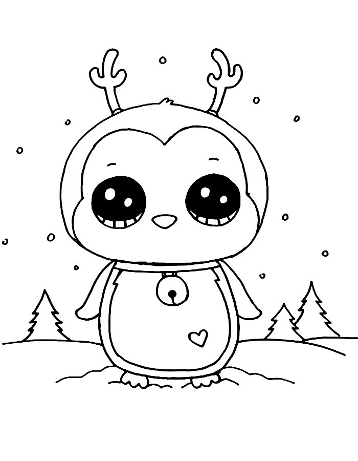 Cute Penguin For Christmas Easy Coloring Page