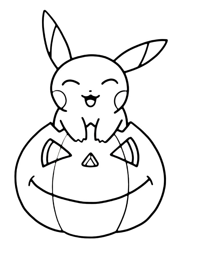 Cute Pikachu And Halloween Pumpkin Coloring Page