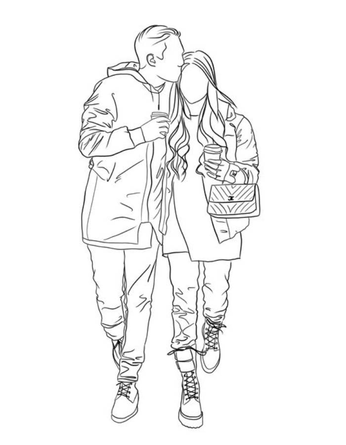 Cute Preppy Couple Coloring Page