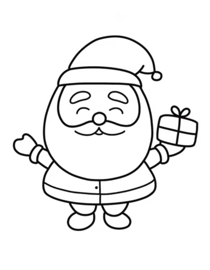 Cute Santa With Gift Box Coloring Page