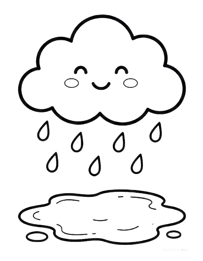 Cute Smiling Cloud With Raindrops Falling Into A Puddle Coloring Page