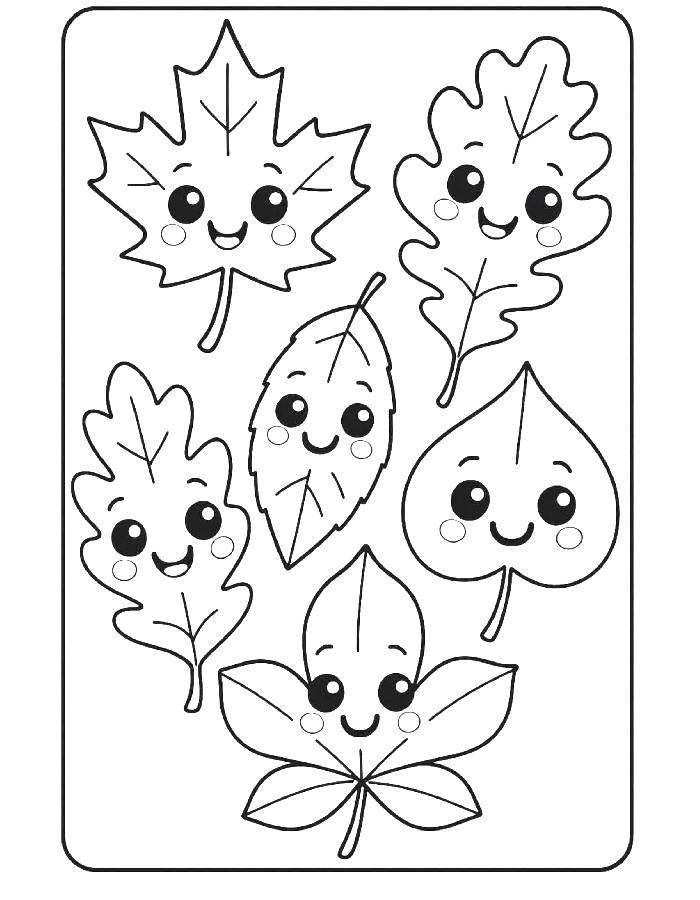 Cute Smiling Leaves Coloring Page