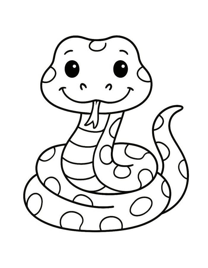 Cute Smiling Snake Drawing Coloring Page