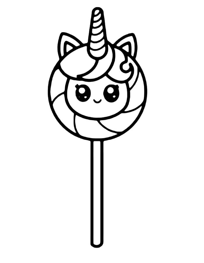 Cute Unicorn Lollipop Coloring Page