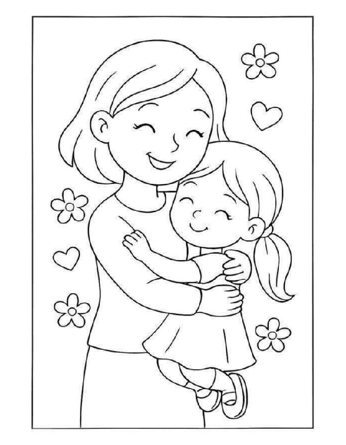Daughter Mom Drawing Coloring Page
