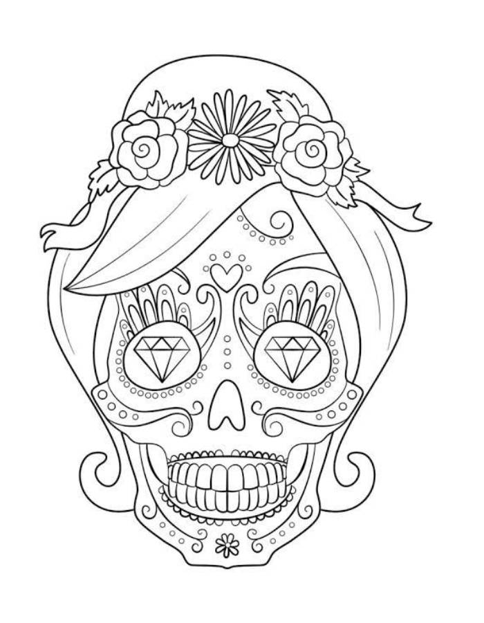 Day Of The Dead Decorated Skull Coloring Page