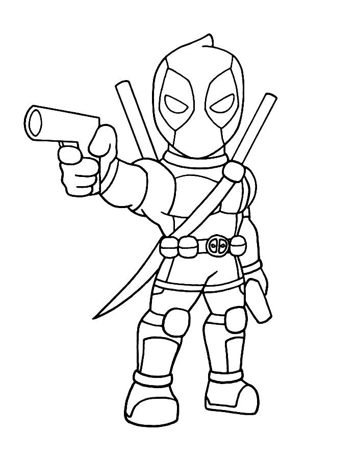 Deadpool Full Body Easy Coloring Page