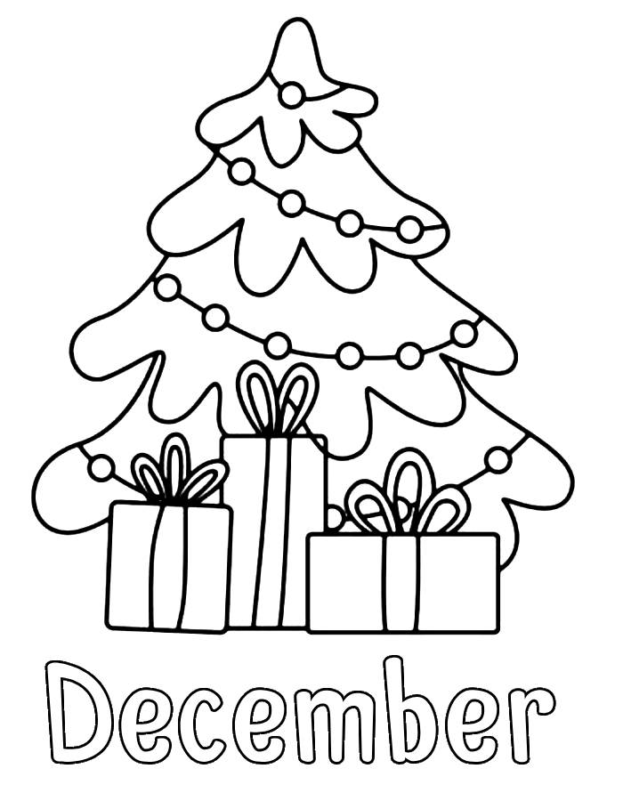 December Christmas Trees Coloring Page