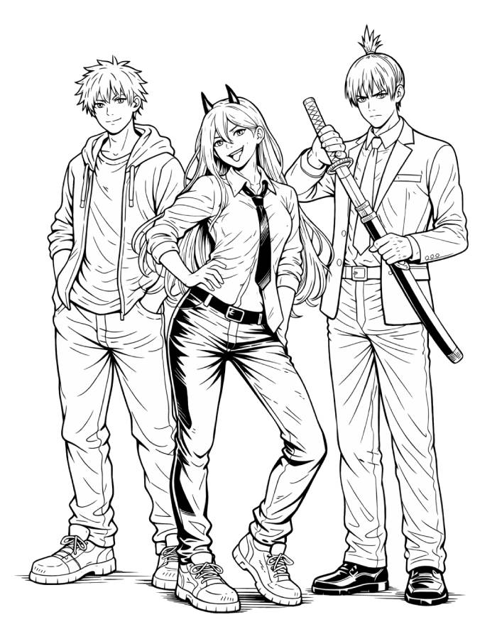 Deji, Power, And Aki Coloring Page