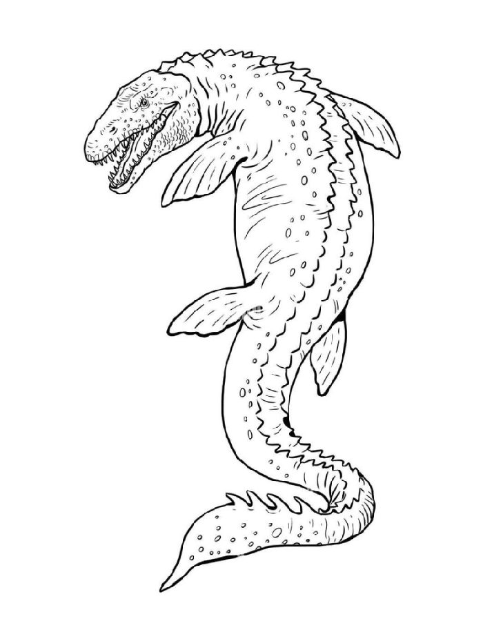 Detailed Mosasaurus Swimming With Its Powerful Jaws Coloring Page