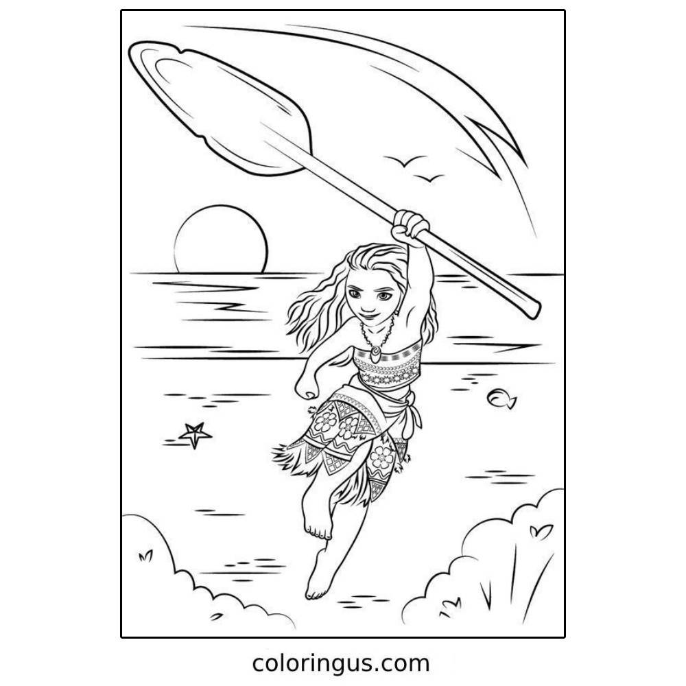 Disney Moana Posing In The Sea Coloring Page