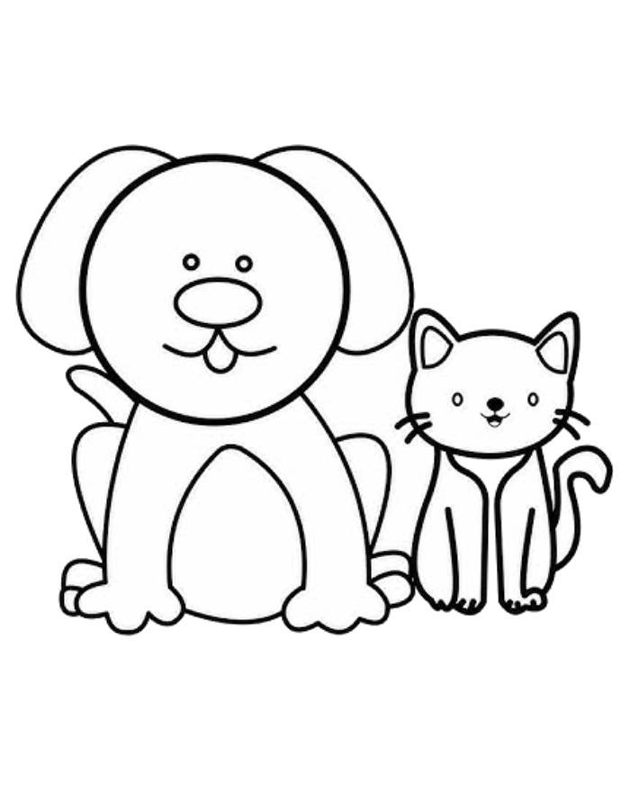 Dog And A Cat Together Coloring Page