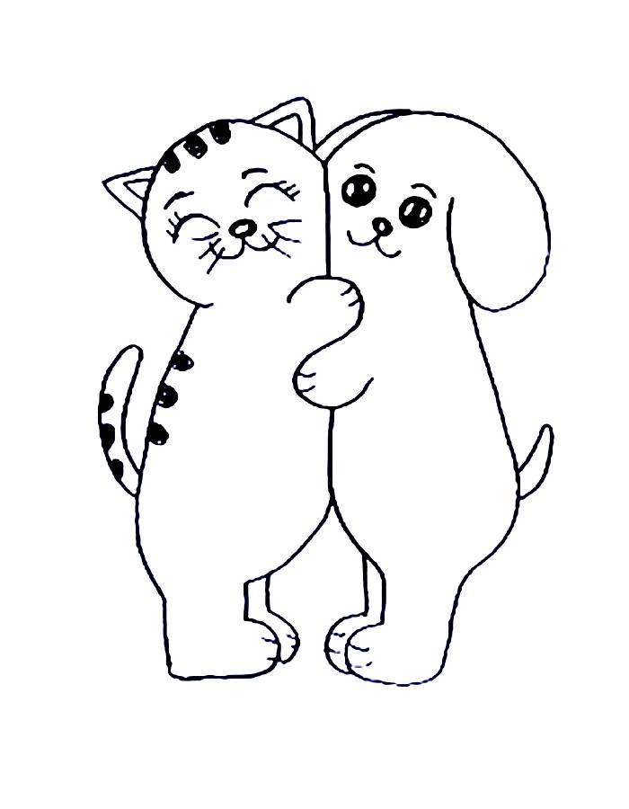 Dog And Cat Couple Fun Drawing Coloring Page