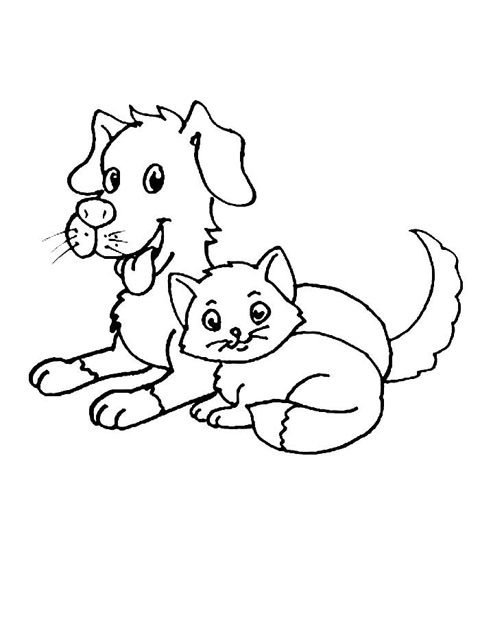 Dog And Cat Drawing Easy Coloring Page