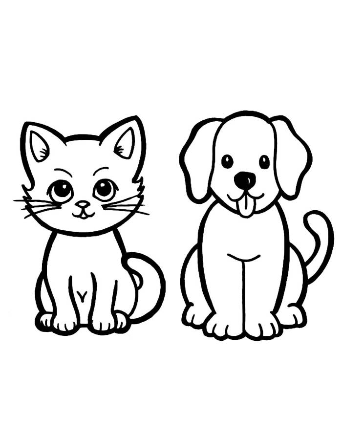 Dog And Cat Drawing For Toddlers Coloring Page