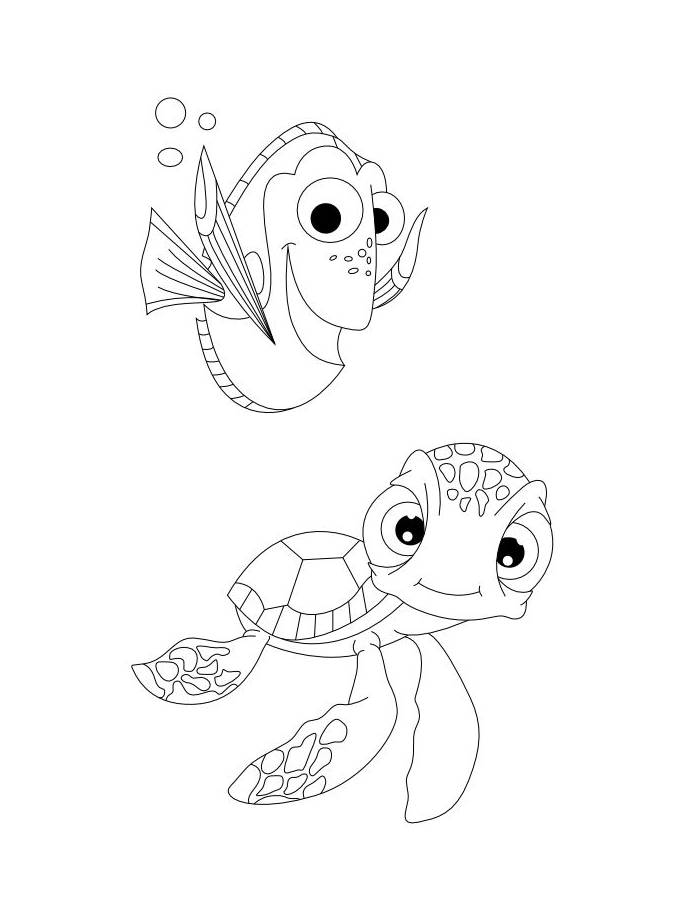 Dory And Baby Sea Turtle Coloring Page