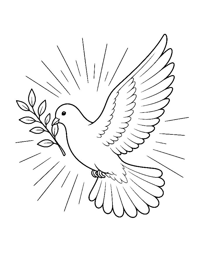 Dove With Olive Branch, Symbol Of Peace Coloring Page