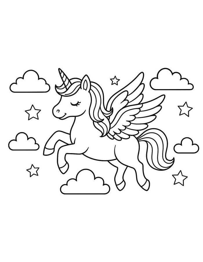 Download And Print Flying Unicorn Coloring Page