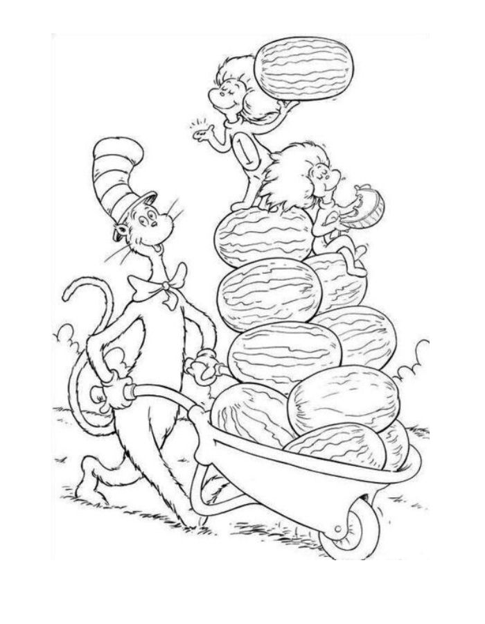 Dr Seuss Cat And Things With Watermelons Coloring Page