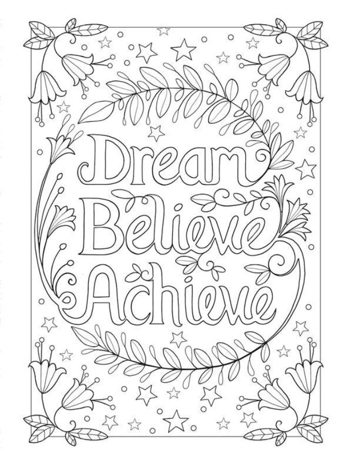 Dream Believek Achieve Coloring Page